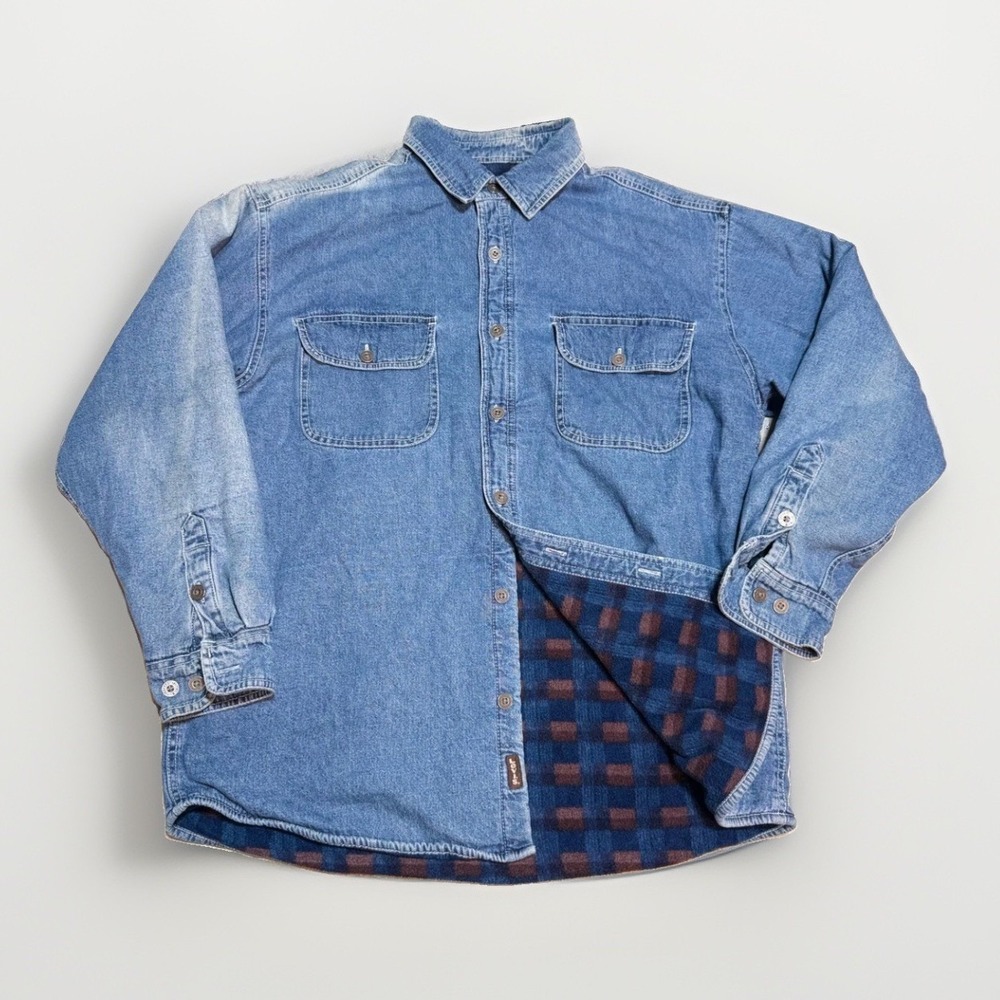 Levis Denim Shirt Jacket Large L Flannel Lined Blue Cotton Workwear Medium Wash